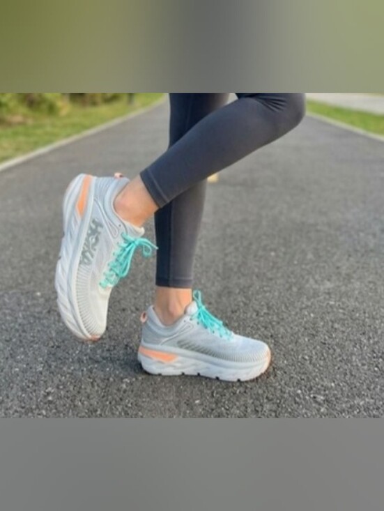 Hoka One One Shoes - Hoka One One Light Gray Trainers with Teal Laces and Coral Accent Used, Very Goo